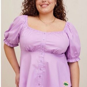 NWT Disney Tangled Rupunzel Peplum Stretch Poplin Blouse Size 1X